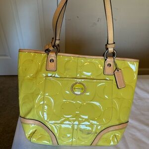 Coach Yellow Patent Leather Tote with Tan Trim